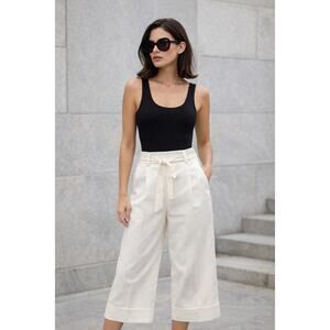 Proenza Schouler White Label High Rise Pants Womens 0 Wide Leg Cuffed Cropped